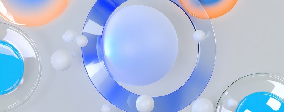 A futuristic digital illustration of colorful bubbles and spheres on a gray background