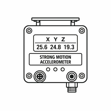 Industrial accelerometer device with digital display and connectors.