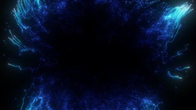4K Blue Glitter Particle Explosion Abstract Light Burst Background Animation Video. Purple particles isolated on black. Trend effect for motion design, overlays, intros, or festive visuals.
