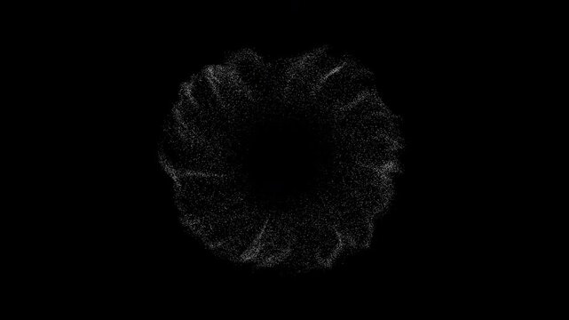 4K White Particle Ring on Black Background. Monochrome Energy Halo, Glowing Dust Circle, Abstract Motion Graphics Overlay, Logo Reveal Animation, 60 FPS, 2160p