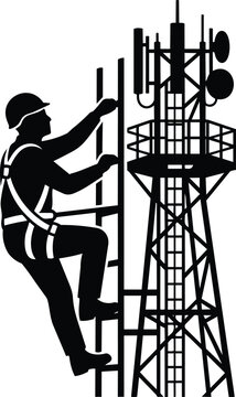 Telecommunications technician climbing a cell tower for maintenance