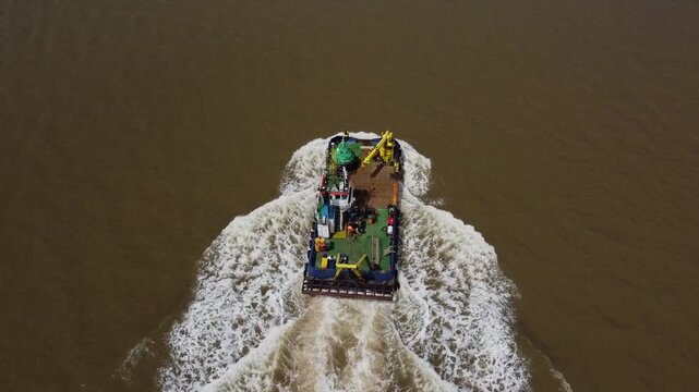 Drone 50fps. Mini dredger, River Humber. 