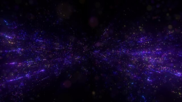 4K Purple Space Warp Background. Galaxy Particle Tunnel, Cosmic Light Rays, Glowing Stardust, Sci-Fi Motion Graphics Overlay, 60 FPS, 2160p