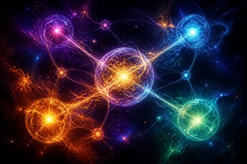 Fototapeta premium Colorful particle network connecting luminous nodes in space