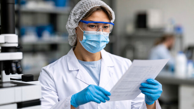 Female Laboratory Auditor Reviewing Quality Records and Compliance Documentation