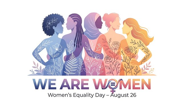 We are women women's equality day august 26 celebration graphic with equality empowerment diversity celebration feminism