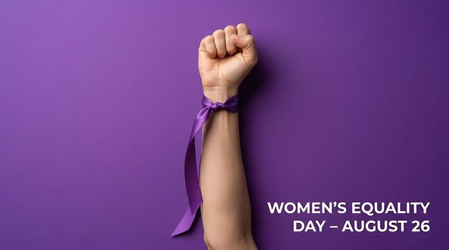 Raised fist with purple ribbon signifying strength and women's equality day equality strength empowerment activism