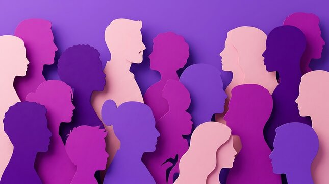 Abstract layered paper cut profiles of diverse people representing community and unity with community abstract profiles