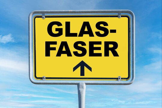 Sign with Glasfaser letting in german language indicating fiber optic internet direction technology