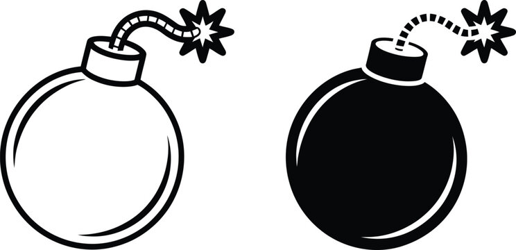 Explosive bomb with lit fuse line art icon, explosive icon
