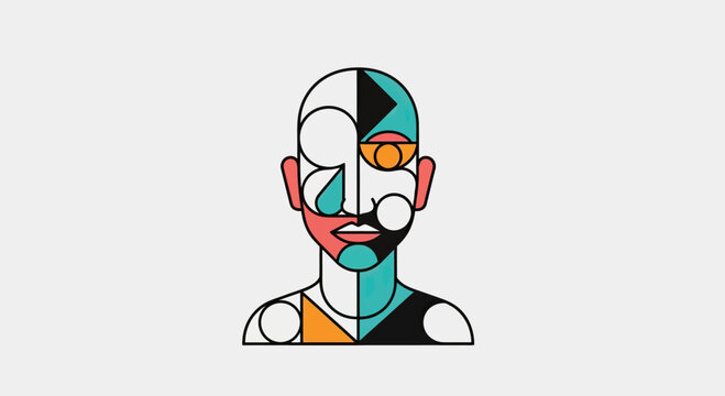 Intricate geometric line art human portrait in teal.