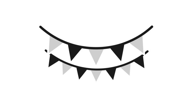 Layered festive bunting flags banner icon.