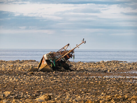 Shipwreck on the shore at Cairnbulg Point, Aberdeenshire, Scotland