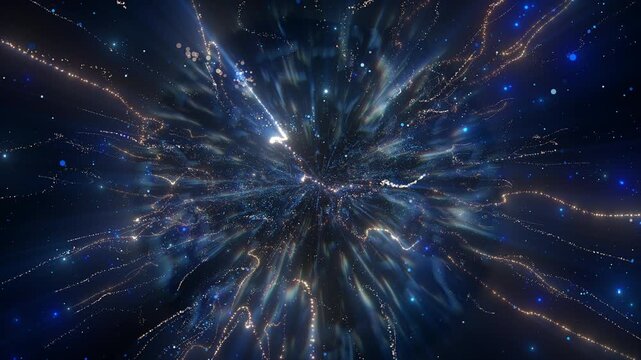 4K Blue Plasma Energy Explosion Abstract Background. Glowing Particle Burst, Electric Light Rays, Sci-Fi Motion Graphics, Logo Reveal Animation, 60 FPS, 2160p