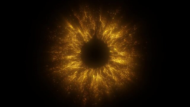 4K Golden Glitter Particle Explosion Abstract Light Burst Background Animation Video. Gold particles isolated on black. Trend effect for motion design, overlays, intros, or festive visuals.