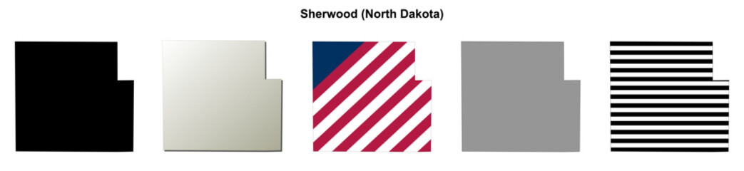 Fototapeta premium Sherwood (North Dakota) blank outline map set