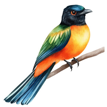 Trogon watercolor drawing vector, high-quality modern illustration on a pure white background