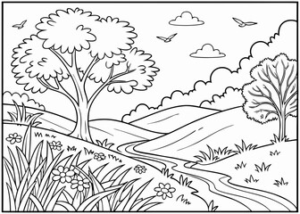 Fototapeta premium coloring page landscape for kids