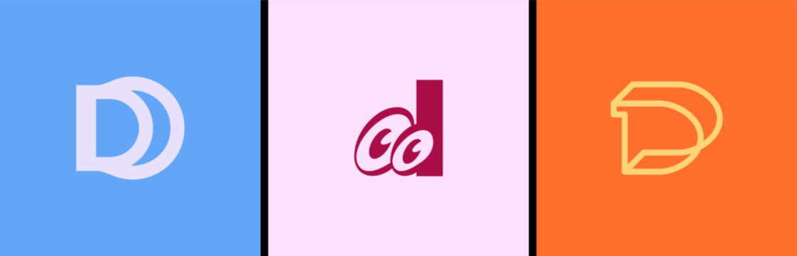 Letter D logo: creative D monogram and lettermark initial. Googly eyes icon in modern alphabet branding style. Vector D letter design for identity and typography.