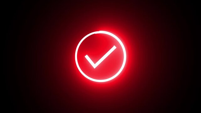 Abstract glowing checkmark symbol animation on black background check neon motion verified correct check neon motion verified correct