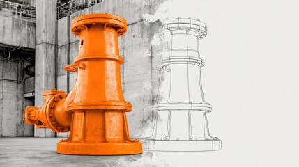 Fototapeta premium Orange Industrial Valve in Concrete Setting