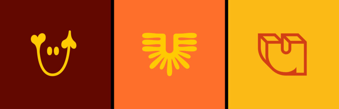 Letter U logo: creative U monogram and lettermark initial. Smiley wings icon in modern alphabet branding style. Vector U letter design for identity and typography.