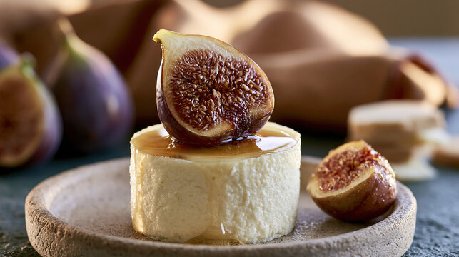 Fresh fig halved on creamy cheese plate