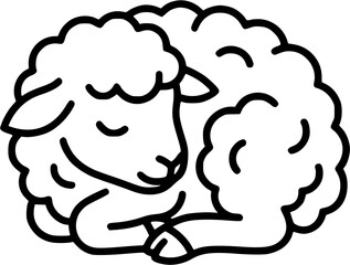 Obraz premium A charming line art illustration of a sleeping lamb curled up comfortably, its eyes closed in peaceful slumber.