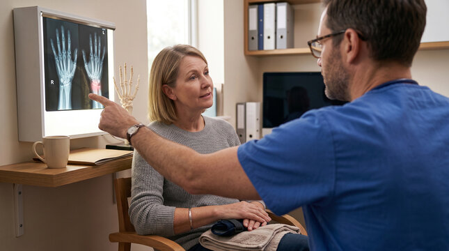 Wrist injury consultation with x ray review in orthopedic office