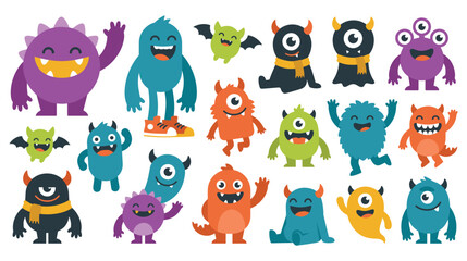 Fototapeta premium Set of cute colorful monsters collection for kids design.