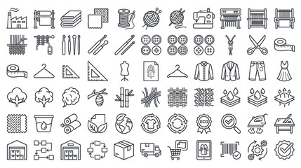 Fototapeta premium Textile industry icons set sewing production manufacturing.