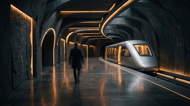 Futuristic Train Station Underground Tunnel Transportation