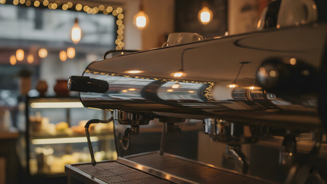 Espresso Machine in Coffee Shop Interior.