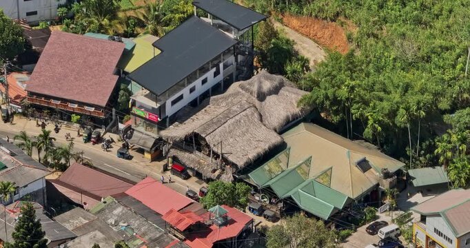 Ella Sri Lanka Aerial v34 establishing close up shot, birds eye view drone flyover town center capturing street activities of the local town from above - Shot with Mavic 3 Cine - April 2023