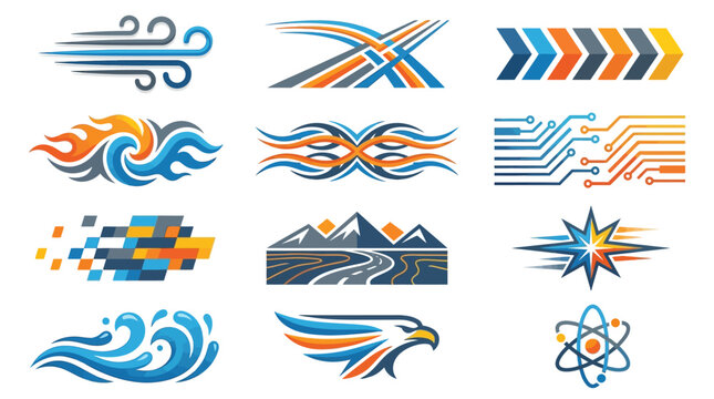 Abstract dynamic logo symbols and creative branding elements
