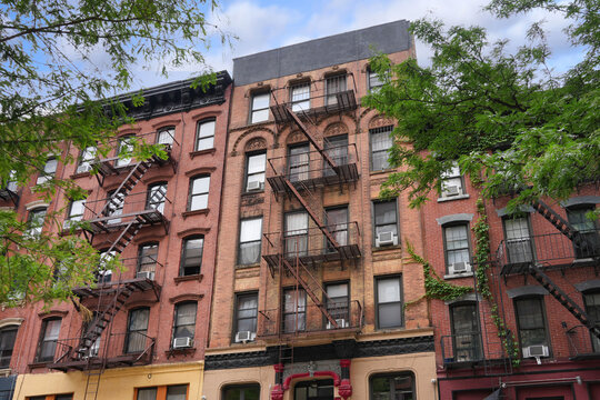 East Village area of Manhattan, colorful old apartment buildings