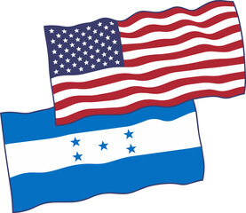 Fototapeta premium United States and Honduras waving flags vector illustration