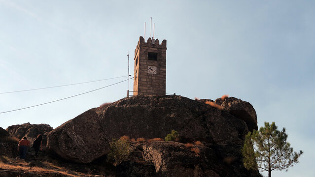 Sortelha, Portugal. Clock tower built in 1973 by the people of Sortelha, the builder being Joaquim Reis, a bricklayer from Quarta-Feira.