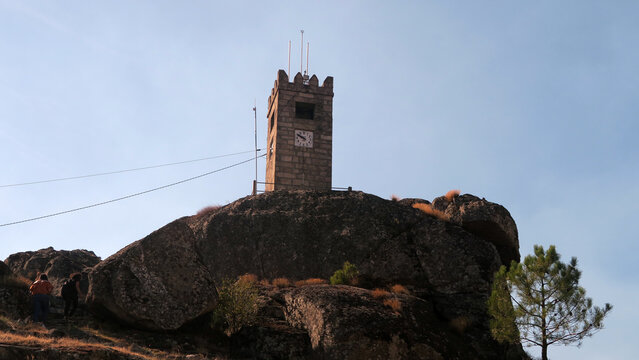 Sortelha, Portugal. Clock tower built in 1973 by the people of Sortelha, the builder being Joaquim Reis, a bricklayer from Quarta-Feira.