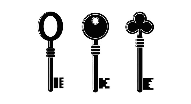 Vector illustration of set of three vintage keys on a transparent background