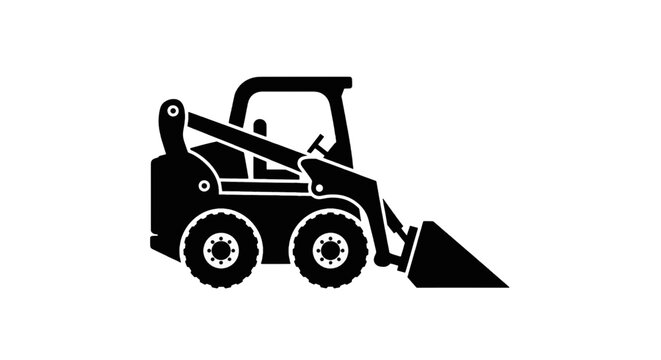 Vector illustration of black silhouette of a skid steer loader construction vehicle on a transparent background