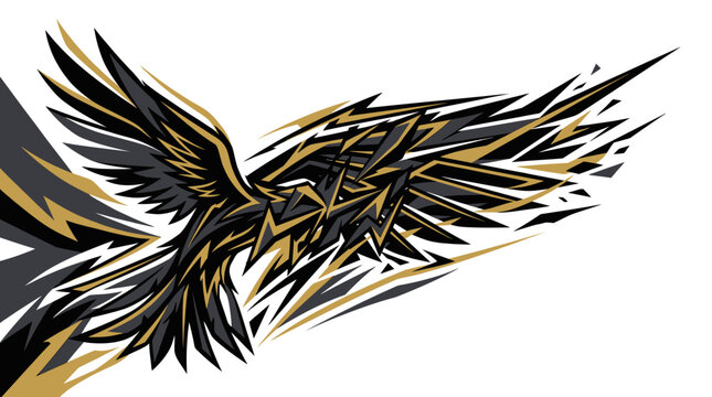 Detailed black and gold hawk wings mascot decal.