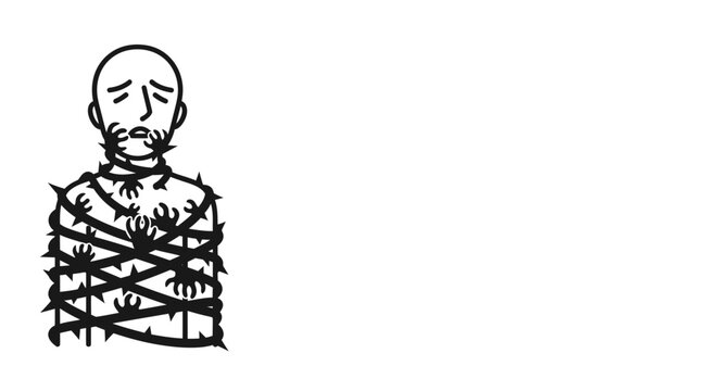 Man trapped in spider web, fear of spiders, arachnophobia, anxiety, phobia, helplessness, trapped, scared, stressed