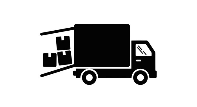 Vector illustration of delivery truck icon with boxes being loaded or unloaded on a transparent background