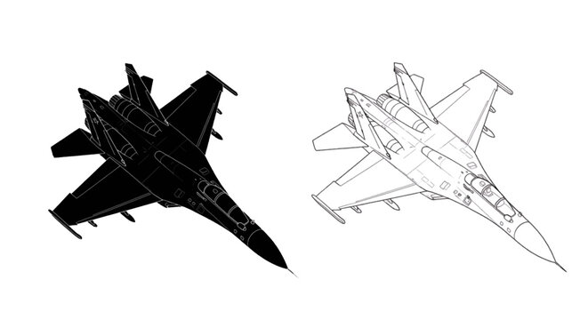 Vector illustration of vector illustration of a modern fighter jet aircraft on a transparent background