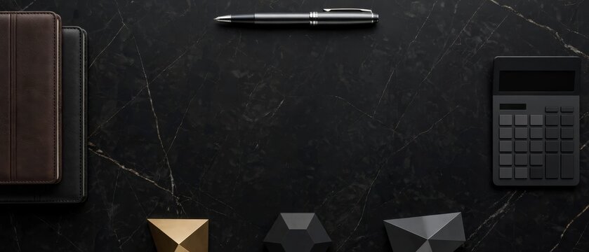 Office desktop with stationery and geometric shapes