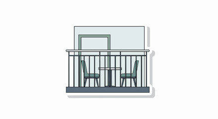 Obraz premium Minimalist vector illustration of a small outdoor balcony with table and chairs set against a neutral background