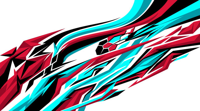 Red cyan energy flow racing car wrap graphic