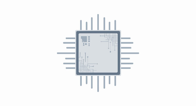 Minimalist digital microprocessor icon representing advanced computing and electronic circuit board hardware technology