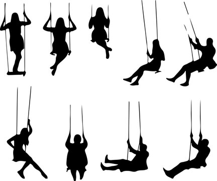vector sketch illustration silhouette design of people playing and dancing on a swing with joy